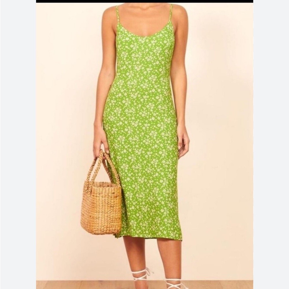 Reformation Cremini Dress Floral Midi Dress Spaghetti Straps Side Slit Size 6